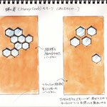 Honeycombをモチーフにした建具のスケッチ。描くのは簡単ですが作るのは当然ながら大変です。