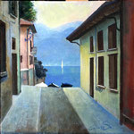 Mandello vista lago. Olio su cartoncino intelaiato. dim30x30