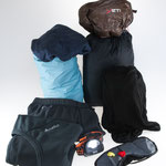 Overnight items: Sleeping bag (down), sleeping bag/sheet (silk), liner (microfibre), light pyjama/underwaer, headlight, earplugs, eye mask