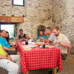 Pilgrim supper at albergue in Hospital de Bruma