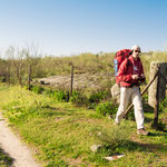 Pilgrim on his way to the Tajo water reservoir