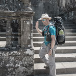 Pilgrim arrives at the cathedrals western portal