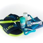 Toiletries: Tooth paste, tooth brush, dental floss, soap, anti-transpirant deodorant, disposable razor, bathing shoes, ultralight trekking towel