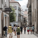 Pilgrims walking through the historical center