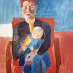 Eva Hradil "Patricia Schmegkal und Anna" oder "Mutter & Kind", 1998, Pigemnte und Acrylbinder auf Leinwand, 90 x 80 cm