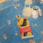 Eva Hradil "Welcher Vogel ist das?" 2025 Eitempera auf Halbkreidegrund auf Leinwand, 45 x 50 cm