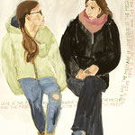 SOLD Eva Hradil, aus der Serie "Wintermantelbilder" "Mutter und Tochter/Love is the message", 2022, Eitempera auf Halbkreidegrund auf Leinwand, 130 x 110 cm