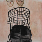 Eva Hradil "Daniel und der Gitterlochsessel" 2022, Eitempera auf Halbkreidegrund auf Leinwand, 110 x 90 cm