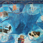 SOLD Eva Hradil "Abracos y Rondas" 2018, Eitempera auf Halbkreidegrund auf Leinwand, 110 x 130 cm