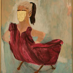 Eva Hradil "50er Jahre Sessel" 2020, Eitempera auf Halbkreidegrund auf Leinwand, 90 x 80 cm