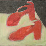 Eva Hradil "rot erbsengrün dunkelbraun" Öl auf Leinwand 30 x 33 cm