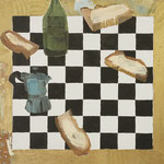 Eva Hradil "Schach-Pause/Jause" 2018/22 Eitempera auf Halbkreidegrund auf Leinwand, 70 x 70 cm