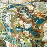 Eva Hradil "Moldau-Schleife" 2010, Eitempera auf Halbkreidegrund auf Leinwand, 200 x 300 cm, Triptychon