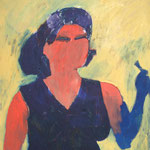Eva Hradil "Schuerze als Abendkleid, Pinsel als Blume" , Öl auf Leinwand, 90 x 80 cm