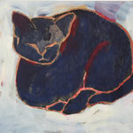 SOLD Eva Hradil "happy cat" 2017 Eitempera auf Halbkreidegrund auf LW, 80 x 90