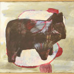 Eva Hradil "Holztier und Abstrakt" 2022, Eitempera auf Halbkreidegrund auf Leinwand. 45 x 50 cm