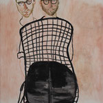 Eva Hradil "Daniel und der Gitterlochsessel" 2022, Eitempera auf Halbkreidegrund auf Leinwand, 110 x 90 cm
