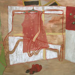 Eva Hradil "Atelierkreuz", Eitempera und Öl auf Leinwand, 140 x 130 cm