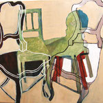 SOLD Eva Hradil "Stadt- und Landpaar" Eitempera und Öl auf Halbkreidegrund auf Leinwand, 110 x 130 cm