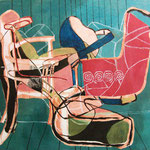 SOLD Eva Hradil "meeresgrüner Hintergrund" Öl und Eitempera auf Leinwand, 130 x 150 cm