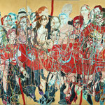 SOLD Eva Hradil "Tango Organ/Wiener Reigen", Eitempera auf Halbkreidegrund auf Leinwand, 200 x 300 cm, Triptychon, im Besitz von AK NÖ