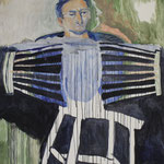 Eva Hradil "Georg mit den Sessellehnenhänden" 2022, Eitempera auf Halbkreidegrund auf Leinwand, 110 x 90 cm