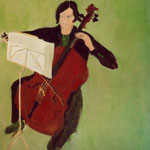 Eva Hradil, "Maria Bussmann mit Cello", 2005, Öl und Eitempera auf LW, 140 x 130cm