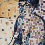 Eva Hradil "Weisse Langhaarkatze" 2014/2023, Eitempera auf Collage auf Molino, 60 x 50 cm