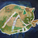 SOLD Eva Hradil "grüne Chefin" 2023, Eitempera auf Halbkreidegrund auf Leinwand. 45 x 50 cm