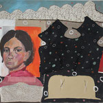 Eva Hradil "Past" 2015, Textil, Eitempera auf Leinwand, 80 x 90 cm