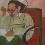 SOLD Eva Hradil "Sie schreibt, er liest" Eitempera auf Leiwand, 90 x 80 cm