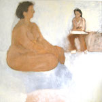 Eva Hradil "Modell und Zeichnerin" 2003, Eitempera auf Leinwand, 130 x 130 cm