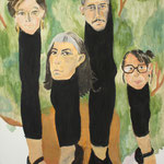 Eva Hradil "5 Kopffüssler" 2023, Eitempera auf Halbkreidegrund auf Leinwand, 110 x 90 cm