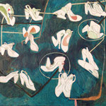 SOLD Eva Hradil "Kamasutra" Öl, Eitempera, Bleistift auf Halbkreidegrund auf Leinwand, 110 x 130 cm