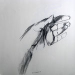 Eva Hradil, aus der Zeichenserie "Hände", 40 x 40 cm