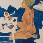 Eva Hradil "nAcKT" 2024, Eitempera auf Halbkreidegrund auf Leinwand, 80 x 90 cm