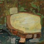 Eva Hradil "Brot(h) an der Donau" 2018, Eitempara und Collage auf Molino, 50 x 60 cm