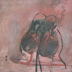 SOLD Eva Hradil "Zärtliche Schuhe" Öl auf Leinwand 50 x 60 cm