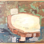 Eva Hradi "Brot(h) an der Donau", 2017, Eitempera auf Collage auf Molino, 50 x 60 cm