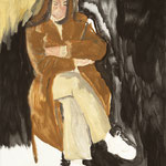 SOLD Eva Hradil aus der Serie "Wintermantelbilder" "Veronika im Teddyplüschmantel" 2021, Eitempera auf Halbkreidegrund auf Leinwand, 130 x 110cm