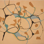 SOLD Eva Hradil "Claras Gardening" Eitempera und chinesiches Reispapier auf Molino, 45  x 50 cm