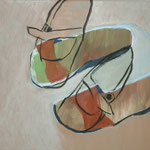 SOLD Eva Hradil "Ballerina mit Schlapfen" Eitempera auf Halbkreidegrund auf Leinwand 45 x 50 cm ARTOTHEK KREMS