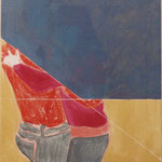 Eva Hradil "Umarmung 10 vor 3" Eitempera und Öl auf Halbkreidegrund auf Leiwand 50 x 45 cm
