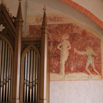 Das Martyrium des heiligen Sebastian an der Westwand hinter der Orgel, 14. Jh.