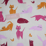 besch. Baumwolle - Katzen pink, rosa, orange, rot - naturgrundig - AUSVERKAUFT 