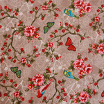 besch. Baumwolle (PVC) - Blumen / Rosen / Schmetterlin / Vögel ..Pip - beige