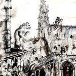 La flèche de Notre-Dame de Paris 100x70, encre de chine 