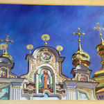 Les coupoles dorées de Kyiv. Peinture à l'huile sur carton entoilé 24 x 30 cm; 9.4 in X 11.8 in.