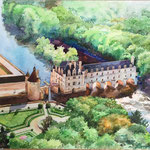 Au-dessus de la Loire. Château de Chenonceau. Lumière de printemps. 35cm x 25cm