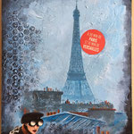 La Dame de fer. Paris. Mix media: peinture acrylique et collage sur carton entoilé 30x24cm; 11.8 in X 9.4 in.